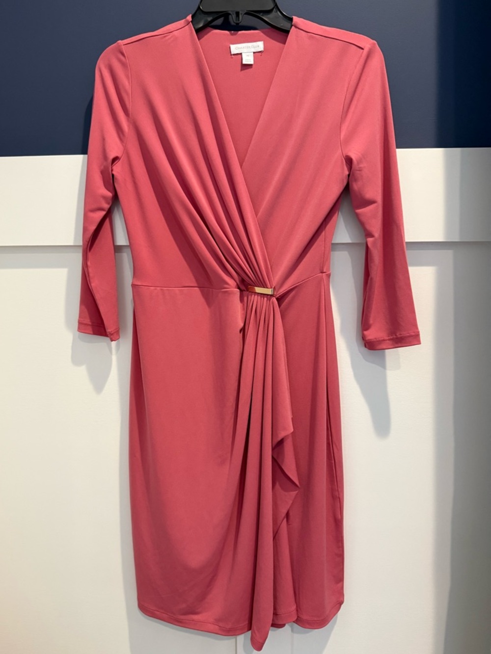 Charter Club Rose Pink Faux-Wrap Midi Dress with Gold Accent Size PS